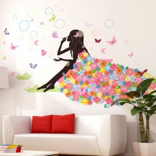 Sticker decorativ camera copii - zana cu baloane si fluturi